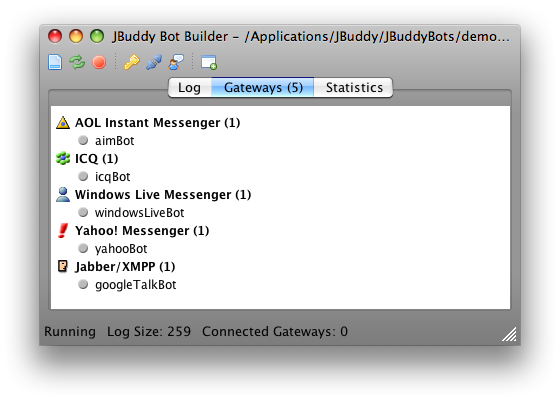 JBuddy Bot Builder on Mac OS X - Gateways